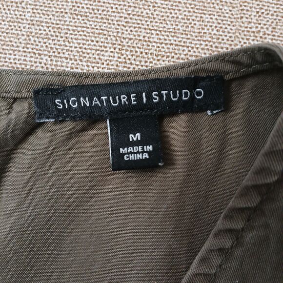 Signature Studio Women's Medium Cold Shoulder Dress Beachy Boho Peasant Green - Picture 10 of 11